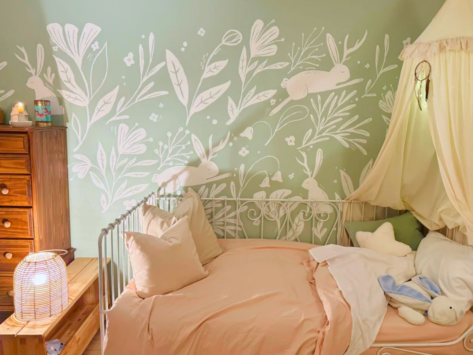 Green and White Bunny Mural