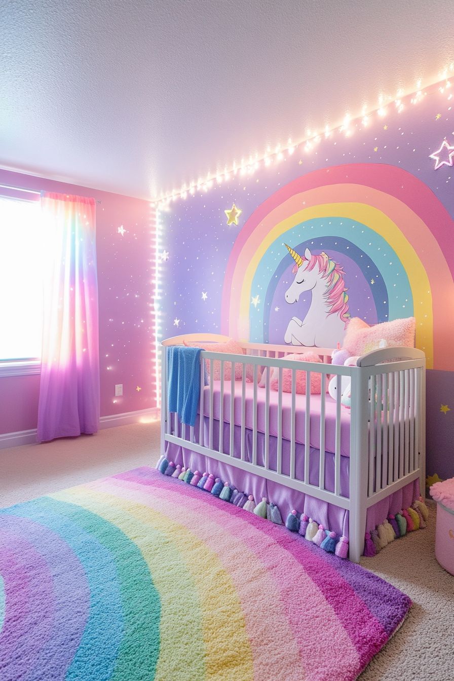 unicorn and rainbow themed nursery